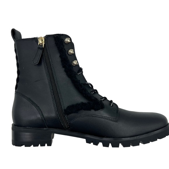 New Kate Spade Combat Boot Leather Faux Fur Lug Sole Style Raquelle - Picture 2 of 9